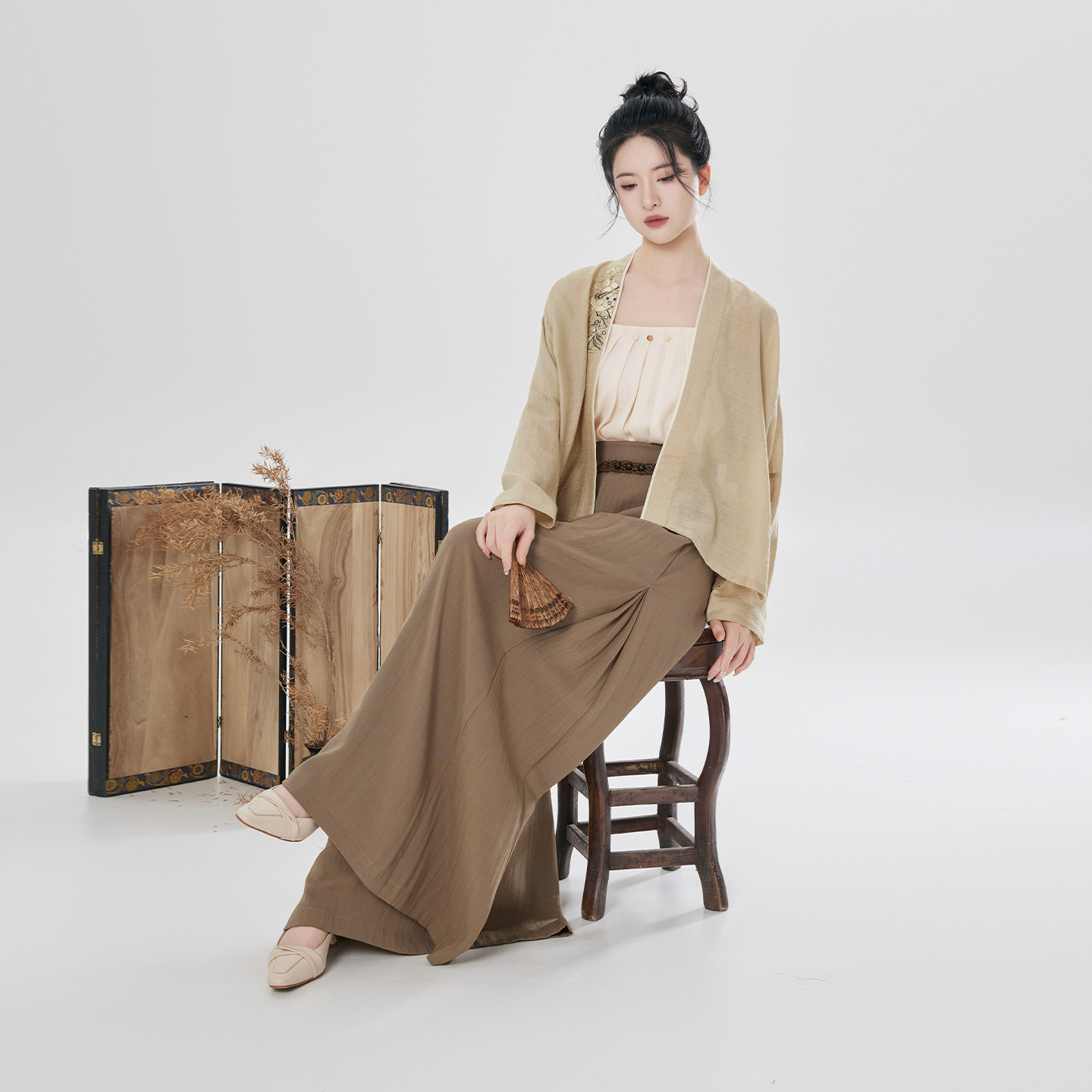 织造司[归田居]新中式飞机袖上衣改良汉服宋抹宋裤宽松阔腿裤子女图片