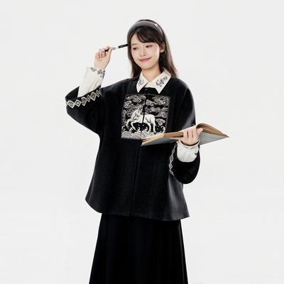 织造司[白马凌云]原创马年汉元素绣花补子方领对襟外套马面裙半裙