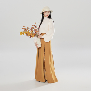 织造司[金珀]新中式改良汉服三裥裙半身长裙女毛衣两件套冬季裙装