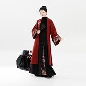 织造司 金粉花笺 暗系黑红绣花对襟外套仿妆花织金改良三裥裙子女