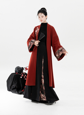 织造司[金粉花笺]暗系黑红绣花对襟外套仿妆花织金改良三裥裙子女