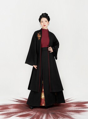 织造司[金灯花]原创宋制汉服绣花对襟外套毛衣仿妆花三裥裙女秋冬