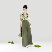 女2025新款 织造司 吊带宋抹改良宋裤 阔腿裤 春草色 宋制汉服飞机袖