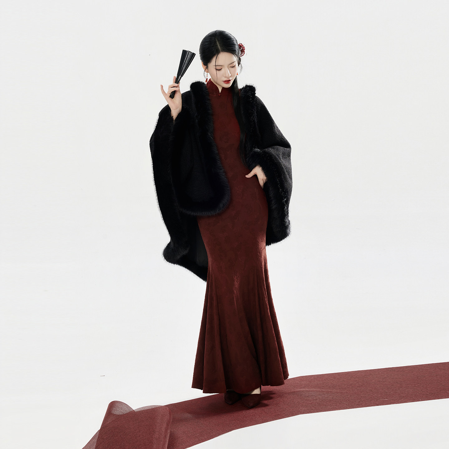 织造司锦姝【12/22 0点开售包邮】毛呢披肩修身鱼尾裙旗袍连衣裙