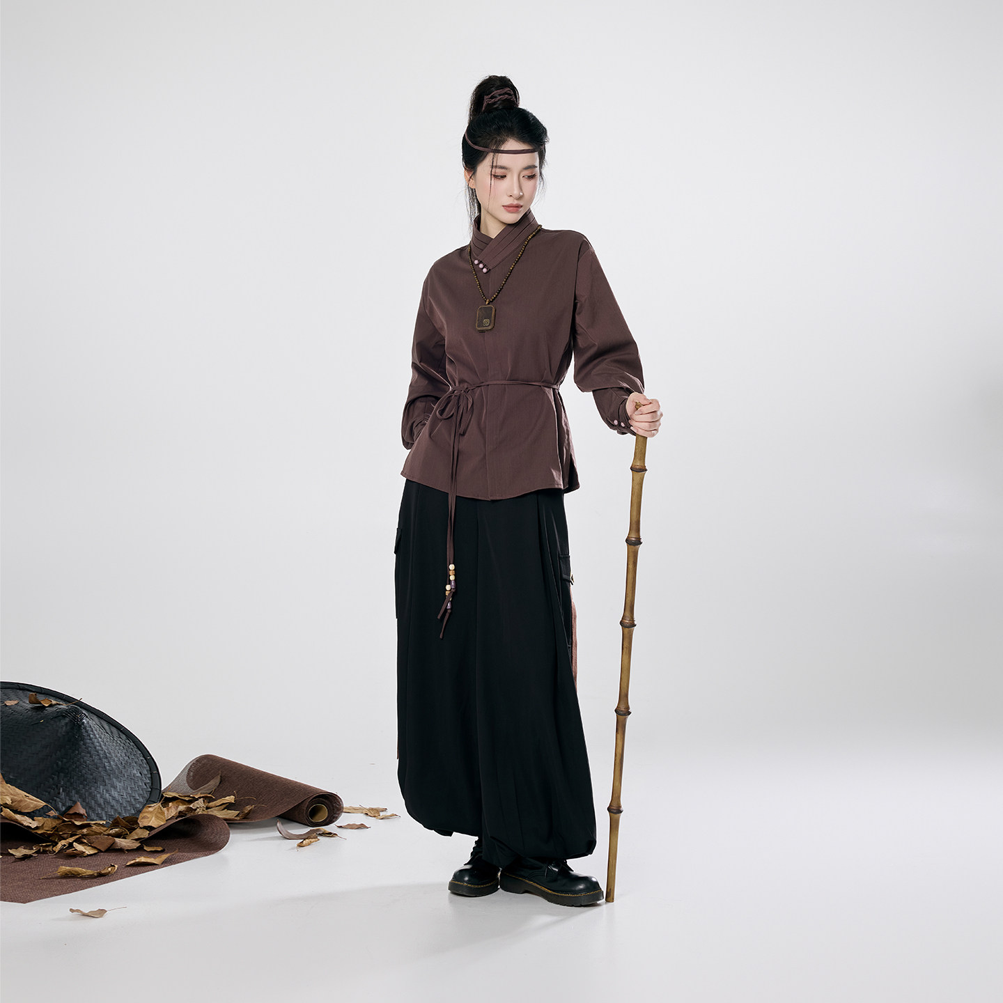 织造司[寒褐]新中式交领衬衫上衣女工装灯笼裤阔腿裤改良宋裤汉服
