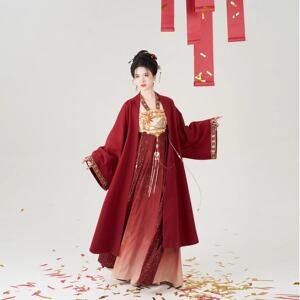 花焰织造司原创唐制汉服改良织金长褙子飞机袖国风吊带连衣裙破裙