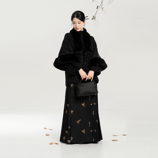 织造司[砚时]新中式合领半臂袄提花绒外套上衣百搭高领毛衣马面裙