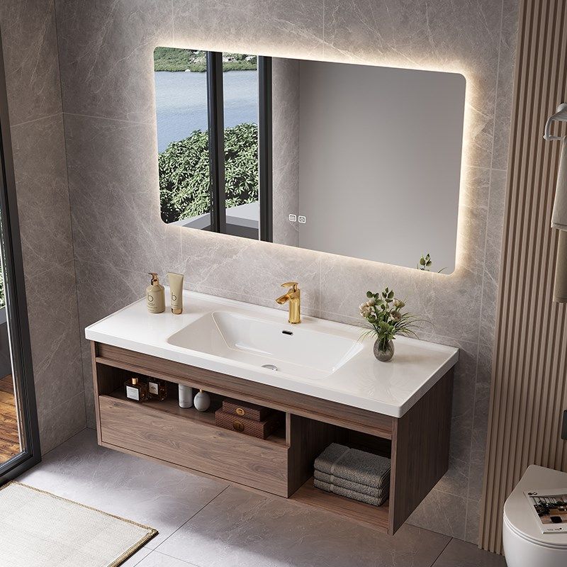 简约黑胡桃木浴室柜组合卫生间极简陶瓷一体盆洗漱台洗脸盆洗手池,家装主材,浴室柜组合,淘宝优惠券,粉丝福利购,淘宝优惠卷