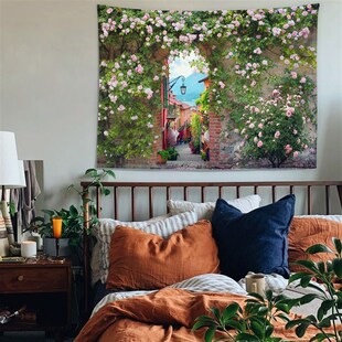 复古油画背景布 玫瑰花园艺术挂布卧室床头租房改造宿舍墙布挂毯