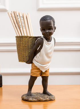 创意个性非e洲人物男孩笔筒收纳摆件工艺品办公室装饰实用生日礼