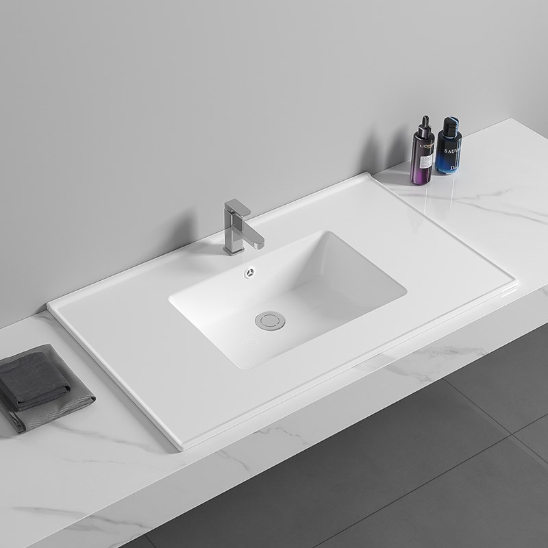 定制一体陶e瓷盆卫生间浴室柜洗手盆洗漱池单台面做切角/边53/56