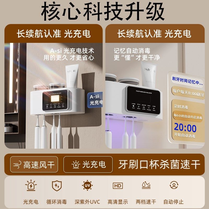 德国智能牙刷消毒器卫生间置物架杀菌烘干盒免打孔壁挂式架子电动