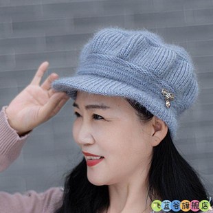 冬天女士帽子老人加绒保暖帽中老年人加厚防寒帽老太太新款 鸭舌帽