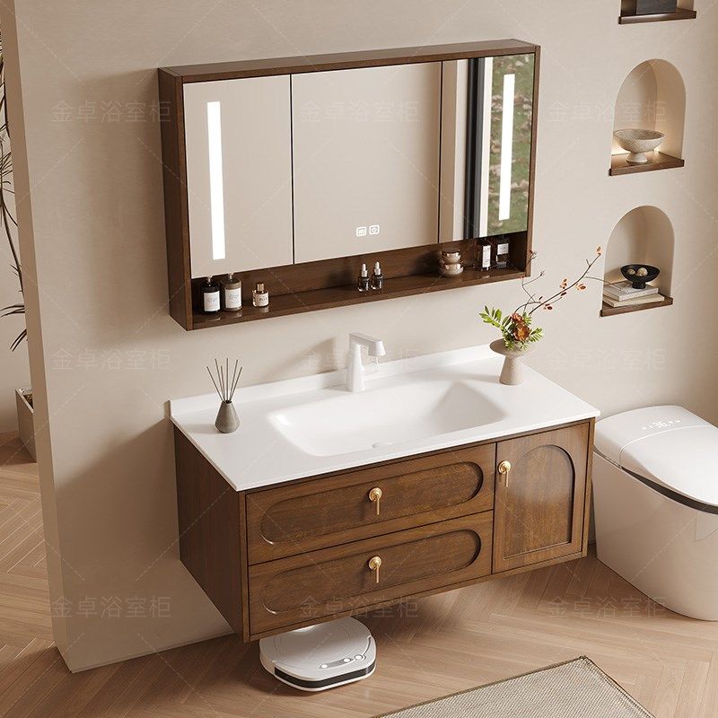 橡木中古风岩板热弯陶瓷一体盆浴室柜新中式洗手脸盆柜组合洗漱台