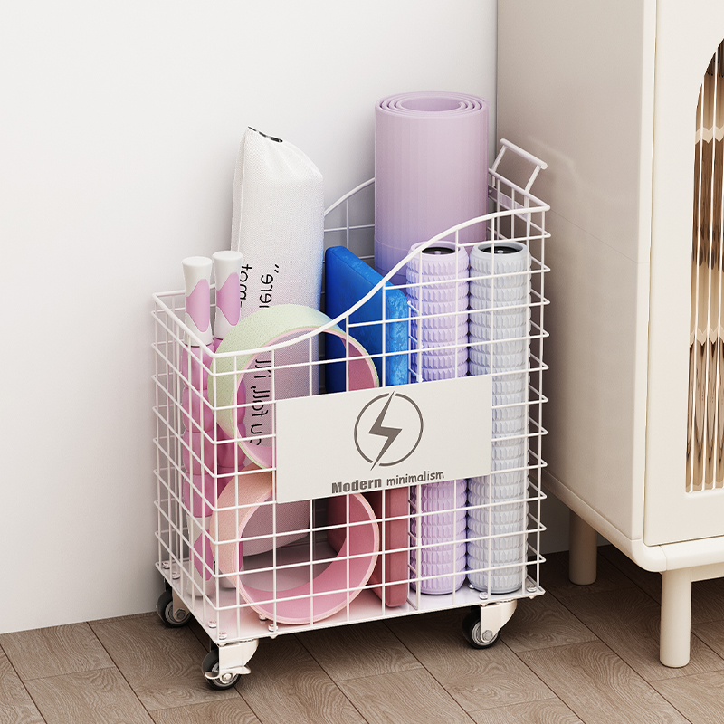 瑜伽垫收纳筐带轮j泡沫轴家用运动健身器材收纳篮收纳筒推车置物