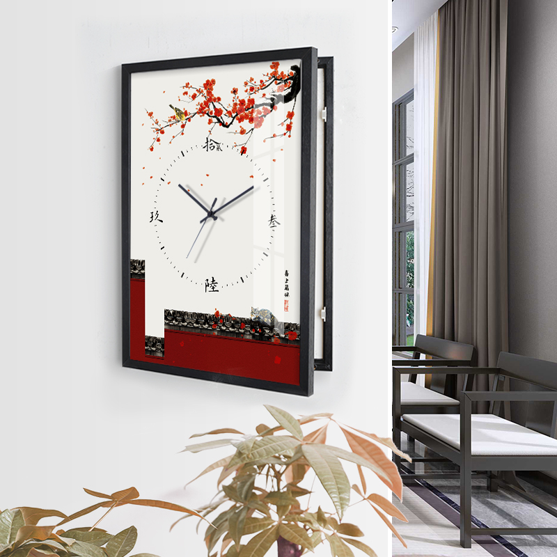 新中式电表c箱装饰画带钟表时钟遮挡箱空开配电箱电闸盒竖款免打