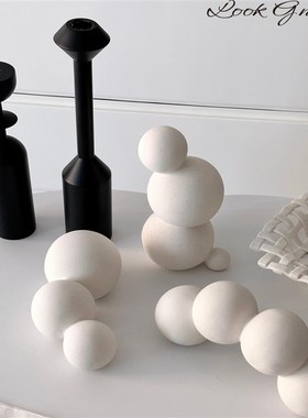 ins侘寂风素烧陶瓷抽象艺术组合摆件小号M圆形家居电视柜桌面软装