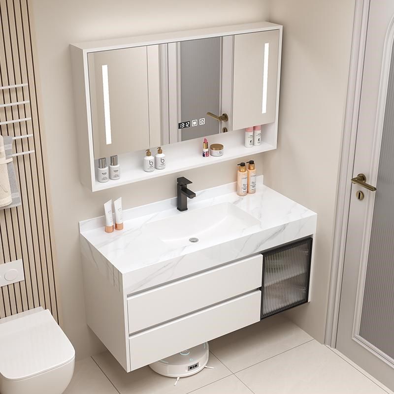 新款岩板无缝陶瓷一体盆简约洗漱台洗手洗脸台卫生间浴室柜组合