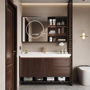 定制落地式陶瓷一体盆洗手盆中古风75浴室柜组合8洗漱台115盥洗盆