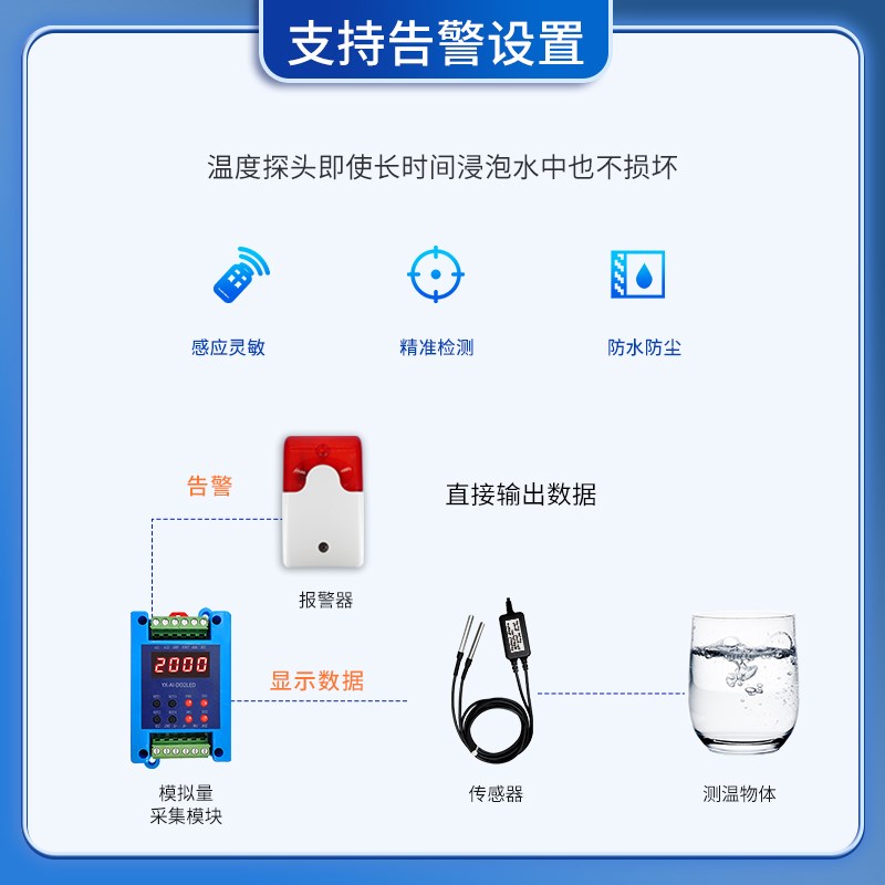 18B20温度传感器RSp485防水探头变送器工业测温Modbus显示报警模