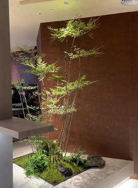仿真绿色植物造景室内南天s竹景观植物楼梯下转角橱窗落地盆栽装