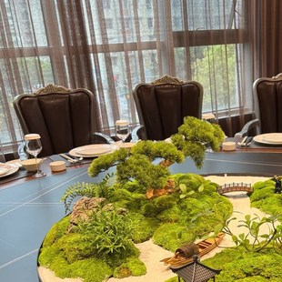 高端酒店大圆桌中间摆件会所餐桌转盘装饰微景观盆景装饰花中式