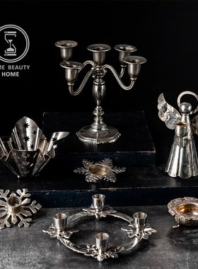 9.5 精 欧式古董复古VINTAGE 镀银N摆件 摄影道具装饰软装