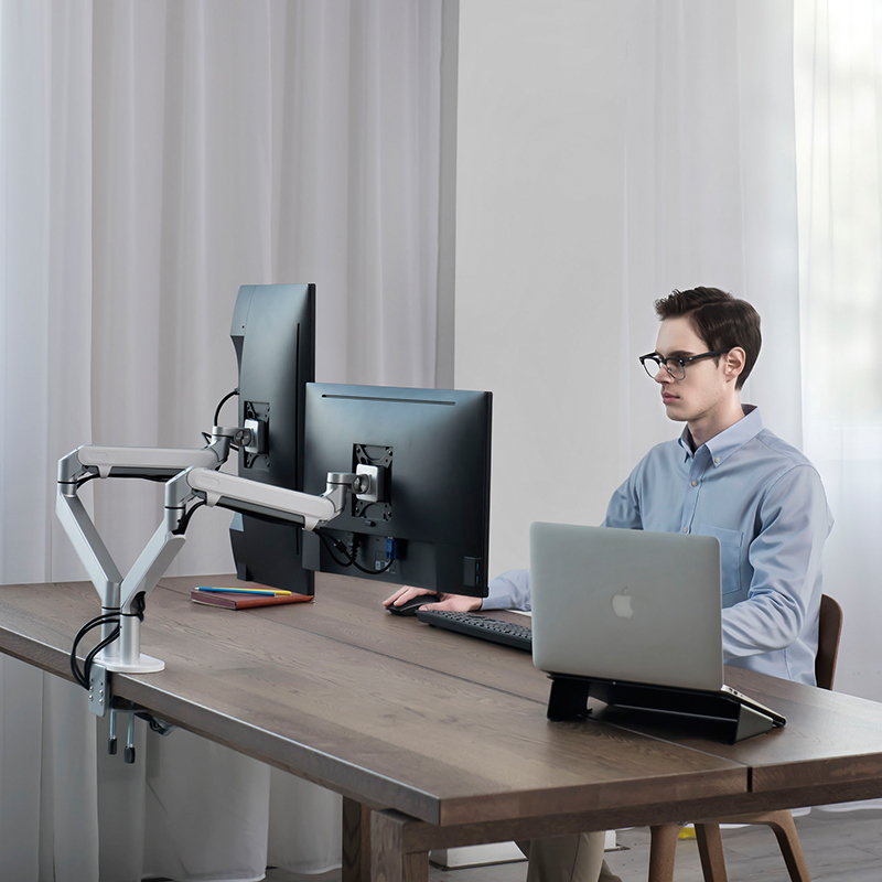 17-34寸显示器支架j桌面双屏气压臂拼接电脑架铝合金多功能金属万