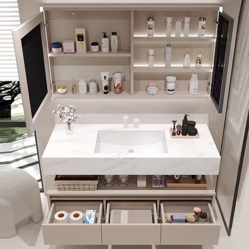 2025新款岩板无缝陶瓷一体盆浴室柜组合卫生间洗漱台洗手池脸盆柜