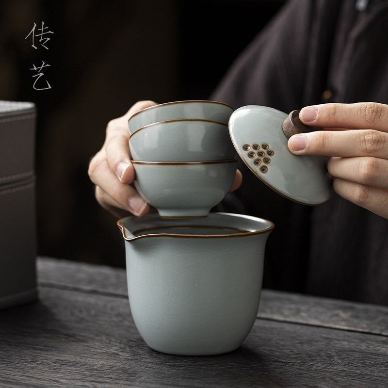汝窑旅行茶具套装便携式快v客杯手抓一壶三杯户外露营陶瓷功夫随,餐饮具,旅行茶具,淘宝优惠券,粉丝福利购,淘宝优惠卷