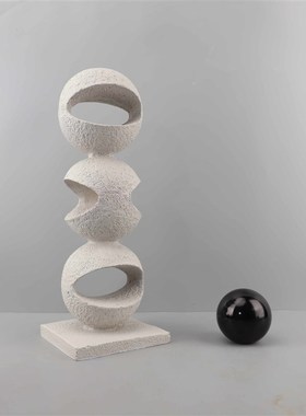 轻奢几何半圆镂空球体连环雕塑树脂D摆件茶几家居玄关桌面软装饰