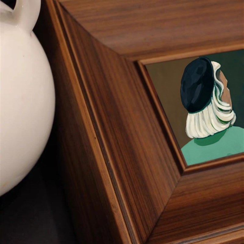 小众复古装饰画背影人物中古小框组合画客厅沙发背U景厚重实木画图片
