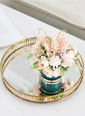 轻奢ins镜面托k盘客厅茶几餐桌化妆品收纳首饰置物盘烛台托盘装饰