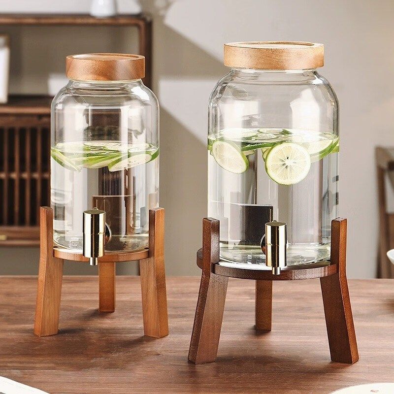 新款3升高硼硅玻璃泡q酒瓶果汁罐带龙头底座相思木螺纹密封凉水壶,厨房/烹饪用具,泡酒瓶,淘宝优惠券,粉丝福利购,淘宝优惠卷