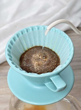 彩色陶瓷滤杯螺纹带把手V60手冲B咖啡过滤杯分享壶滤杯托咖啡器具