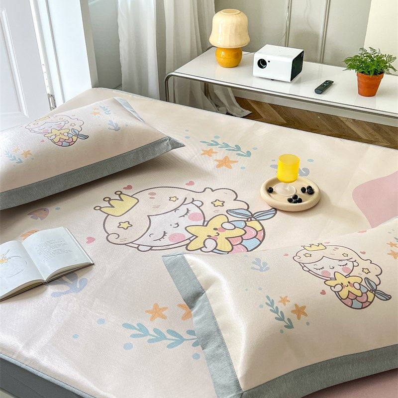 A类卡通冰丝席小美鱼三件套夏凉席1.5m1.8米少女T心床笠款空调席,床上用品,冰丝席,淘宝优惠券,粉丝福利购,淘宝优惠卷