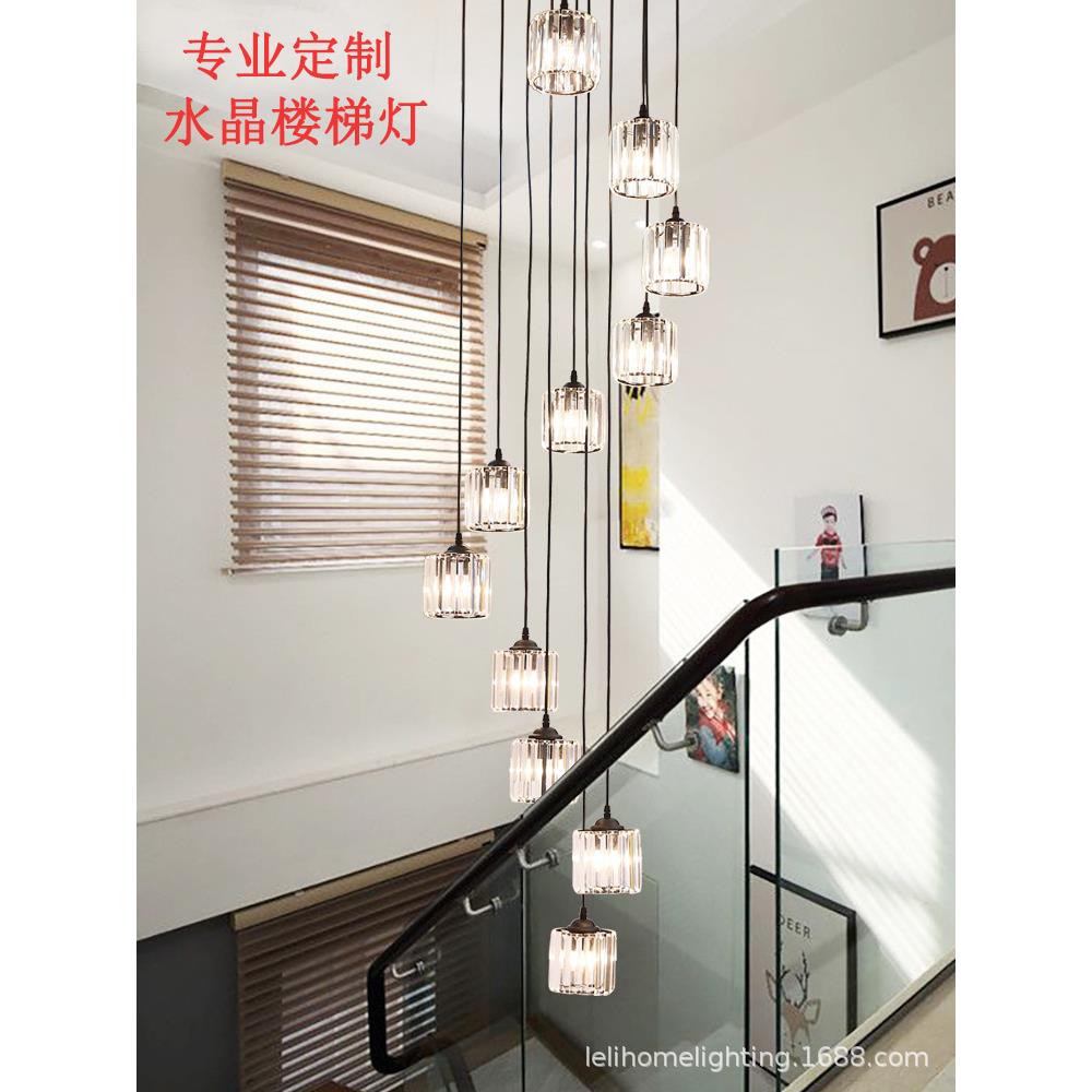 复古旋转楼梯吊灯轻复式别墅中空客厅奢餐厅新中式多头水晶长吊灯