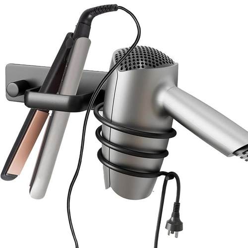 0壁挂式吹风机支架浴室直发器储物架太空铝卷发棒收纳架电吹风架