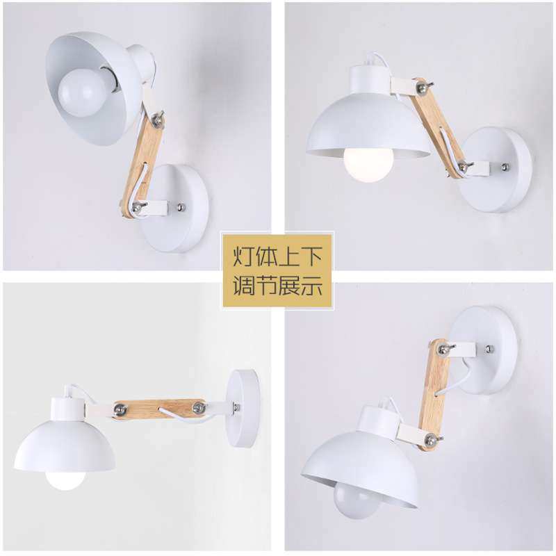 简约木艺壁灯创意酒店过道北欧日式卧室床头个性铁艺旋转灯