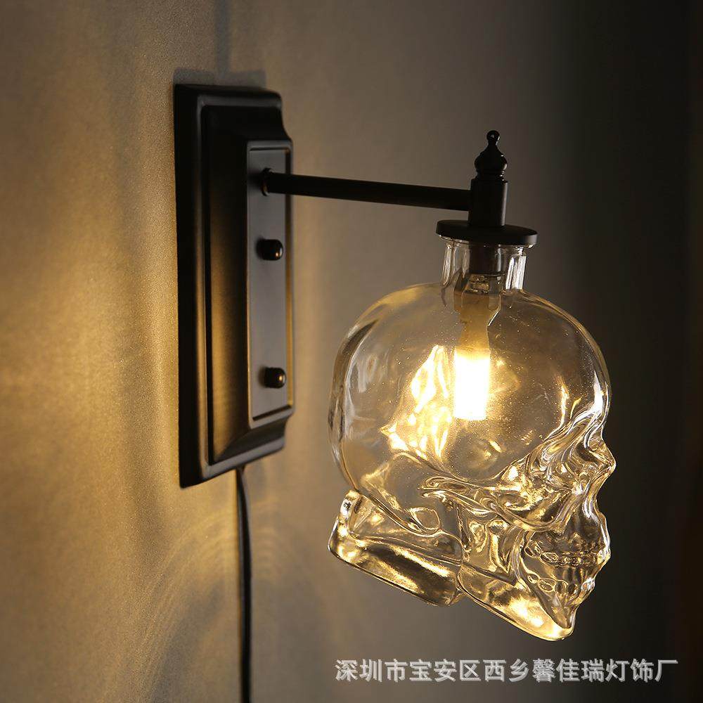 0loft个性创意水管酒吧壁灯北欧现代简约复古工业风骷髅头酒瓶壁