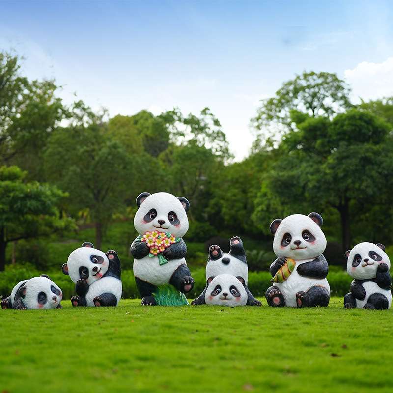 户外仿真熊猫雕塑幼儿园林景观公园草坪落地动物装饰品工艺品摆件
