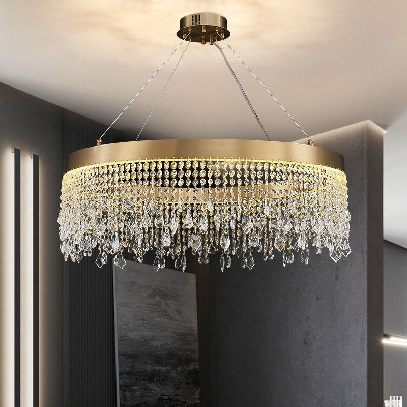 北欧水晶大吊灯圆环轻奢大气别墅酒店餐厅简约后现代美式客厅灯具