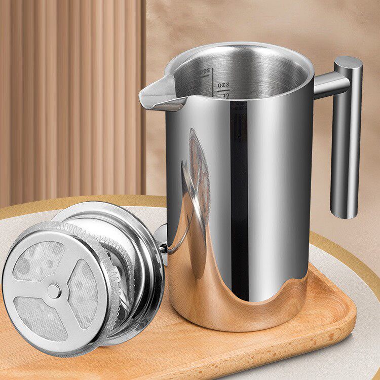 不锈钢双层法压壶1000ml咖啡壶保温壶冲茶泡茶壶法式按压咖啡壶