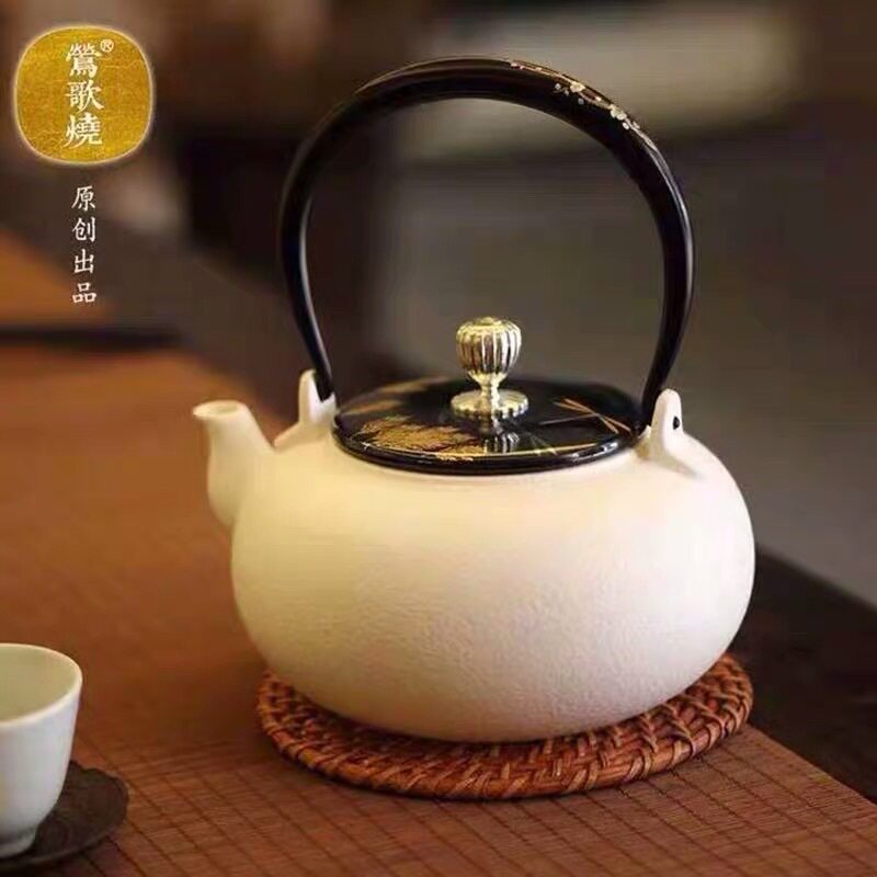 台湾莺歌烧提梁陶壶纯手工壶烧水壶泡茶壶煮茶壶柿形壶煮茶蒸茶