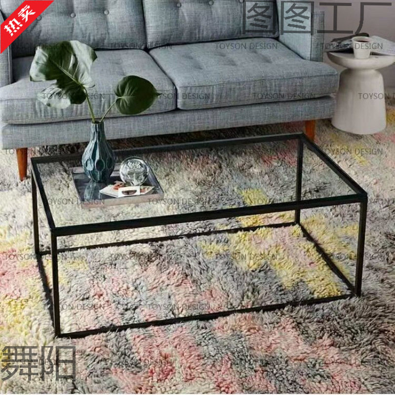 长方形现代铁艺客厅轻奢茶几茶几小户型茶几钢化玻璃创意美式卧室
