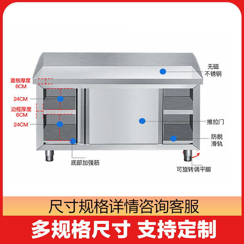 不锈钢工作台拉门围边商用饭店打荷台厨房桌子和面台储物柜操作台