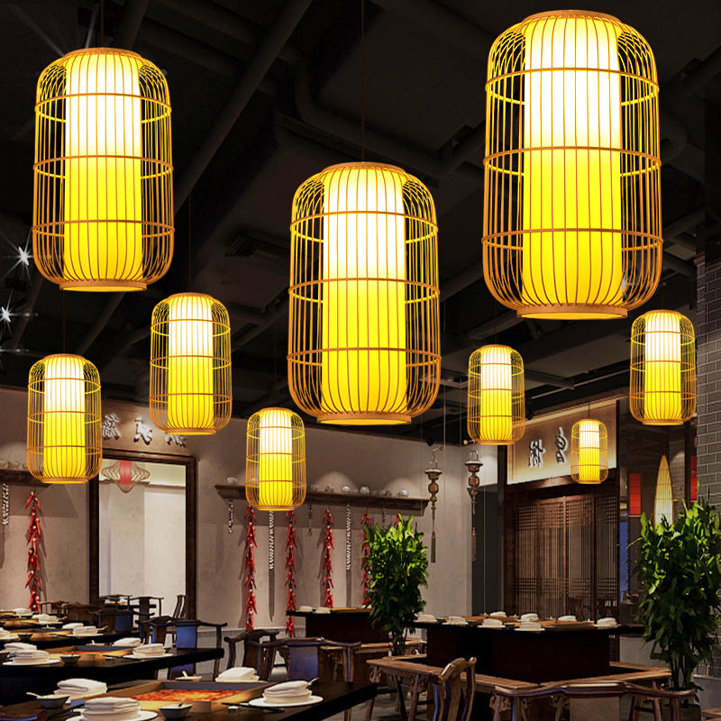 定制仿古印字竹编灯笼日式餐厅火锅店茶楼大排档装饰竹编灯罩吊灯