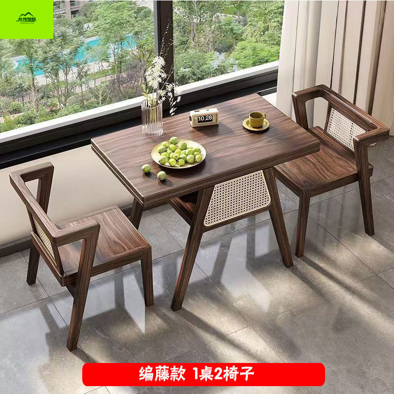 实木阳台茶桌椅三件套家用小户型餐桌一桌二椅收纳折叠网红休闲桌
