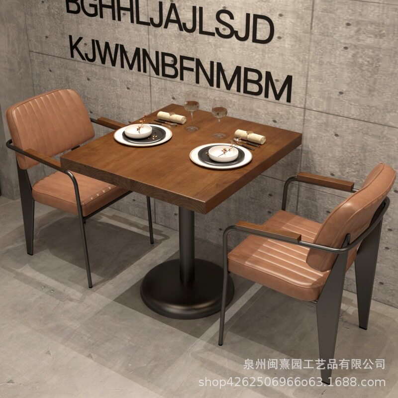实木复古餐厅酒吧餐椅休闲餐桌椅工业风餐饮小吃店商用双人桌子