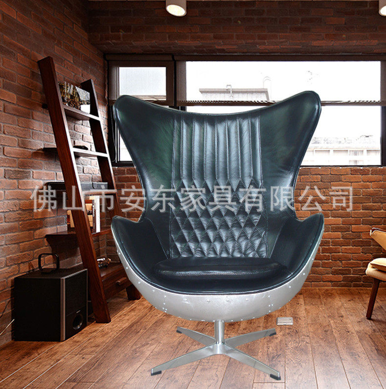 太空铝皮鸡蛋椅复古怀旧具创意沙发椅旋转椅休闲个性皮艺椅洽谈椅